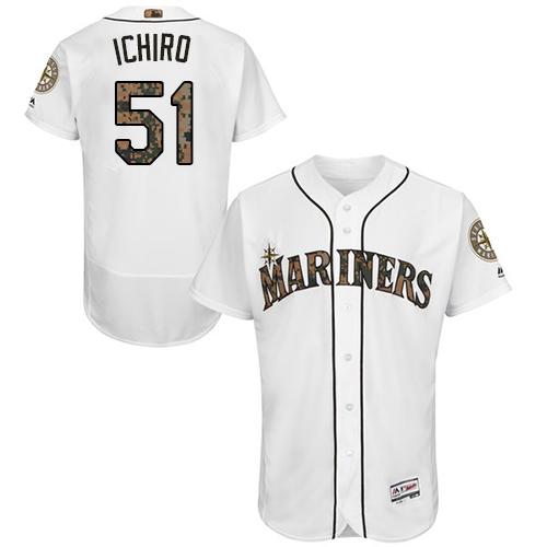 Mariners #51 Ichiro Suzuki White Flexbase Authentic Collection Memorial Day Stitched MLB Jersey
